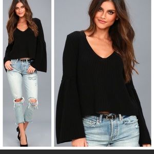 FREE PEOPLE BLACK KNIT DAMSEL SWEATER